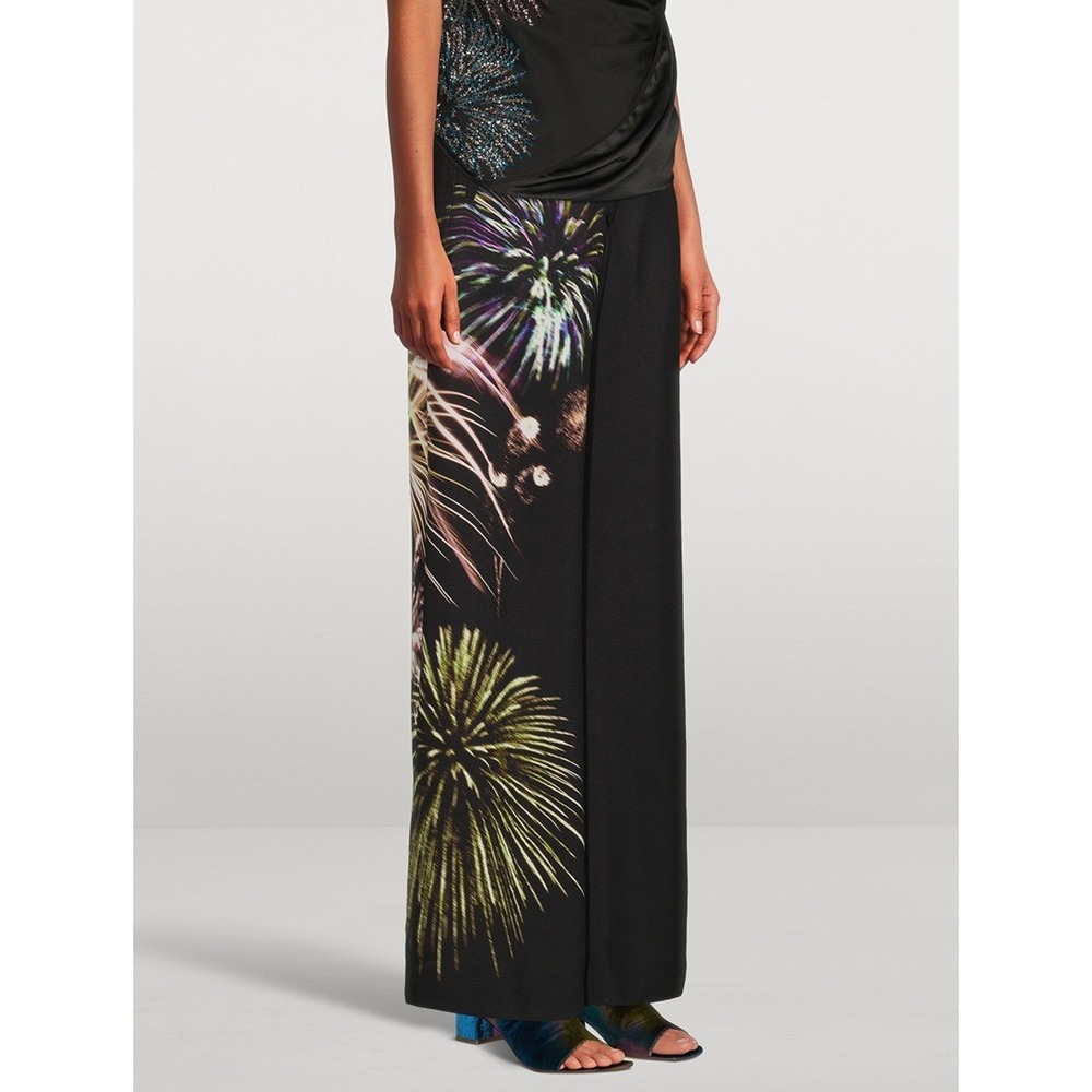Dries Van Noten Womens Wide Leg Firework Graphic Print Pants US 4 Black Luxury
